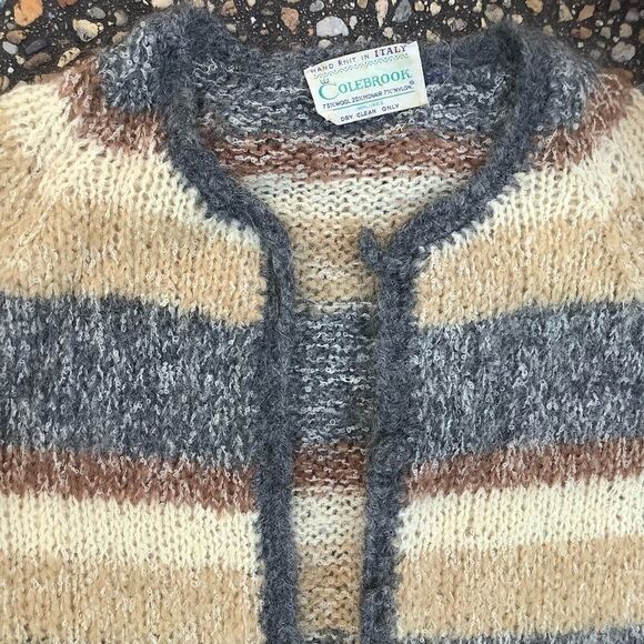 Vintage 1969s hand knit fuzzy mohair striped cardigan Italy long slim small - Picture 3 of 5